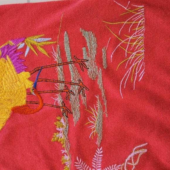 Soft Surroundings Embroidered Bird Charm Button Up Cardigan Pink Red Size Small - Picture 7 of 10